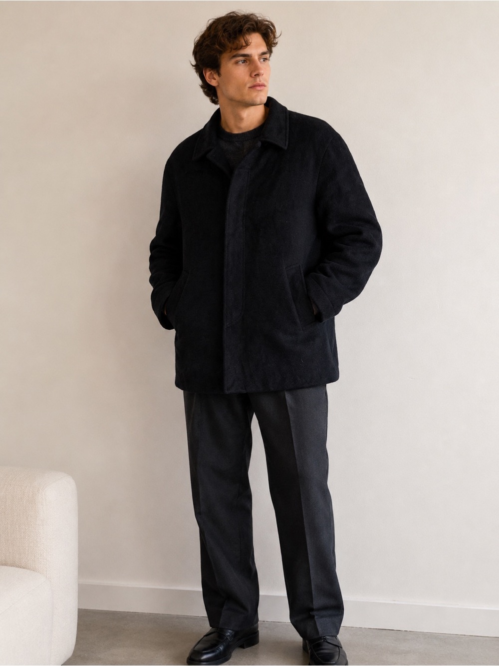 Wool Luxury Pierre Cardin Men's Black Coat